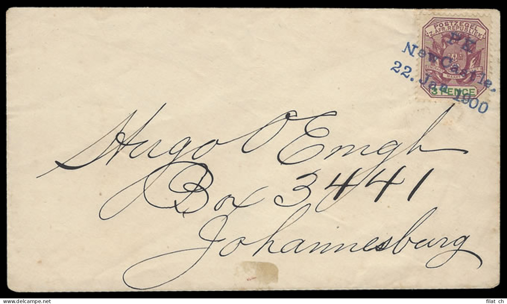 Natal 1900 P K Newcastle Cover Tvl 3d Franking - Natal (1857-1909)