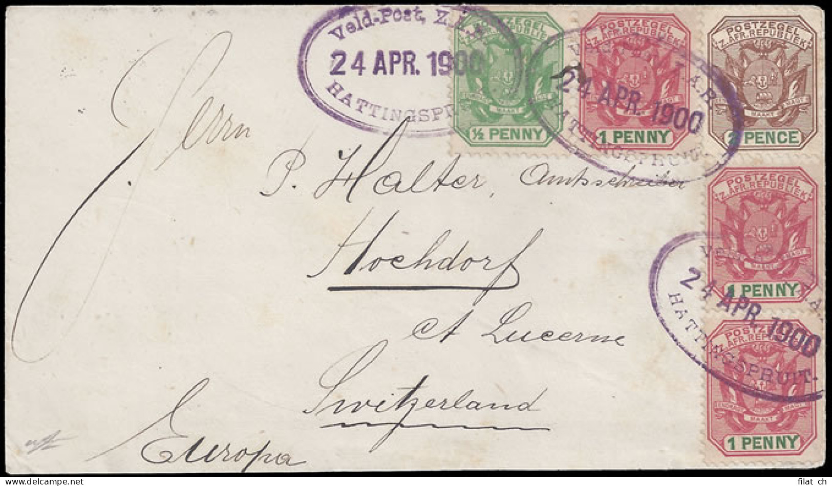 Natal 1900 Hattingspruit ZAR Oval, Double Rate To Switzerland - Natal (1857-1909)