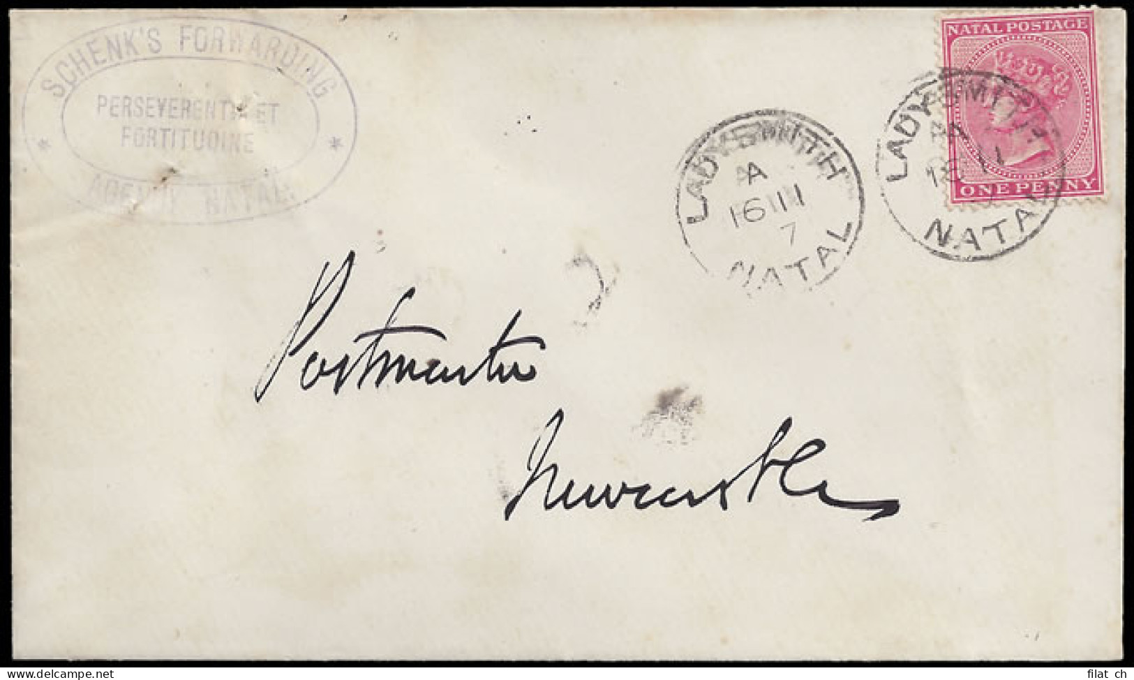 Natal 1887 Schenk's Forwarding Agent Cachet On Letter - Natal (1857-1909)