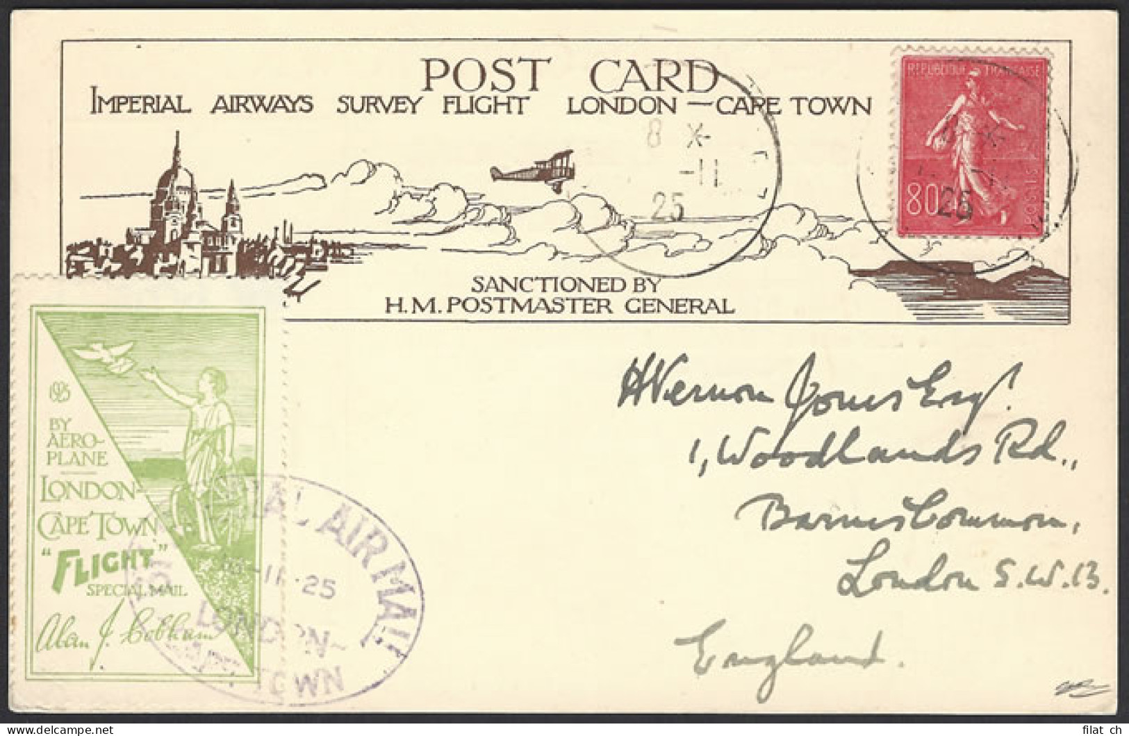 South Africa 1925 Alan J Cobham Survey Flight, Green Label - Luftpost