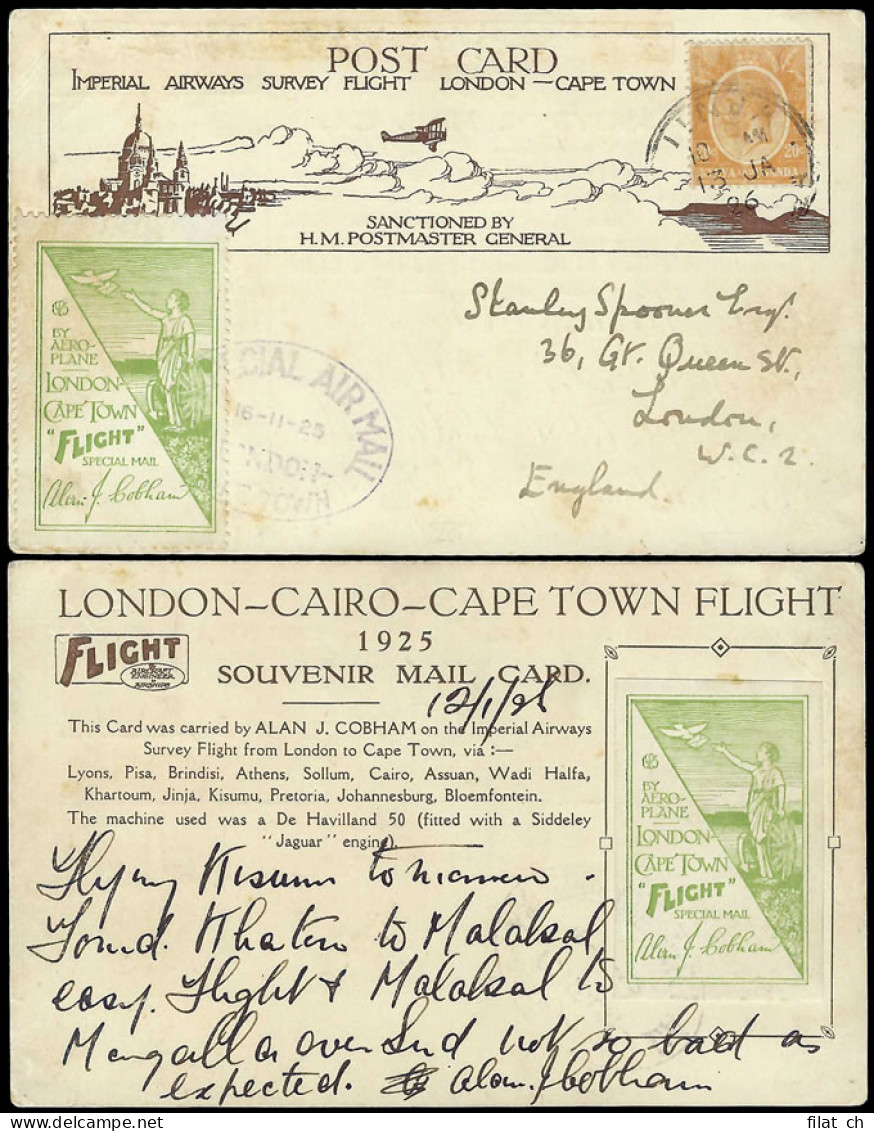 South Africa 1925 Alan Cobham Survey, Green Both Formats, KUT - Airmail