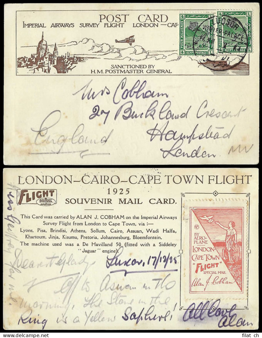 South Africa 1925 Alan Cobham Survey Flight Vermilion, Egypt - Poste Aérienne