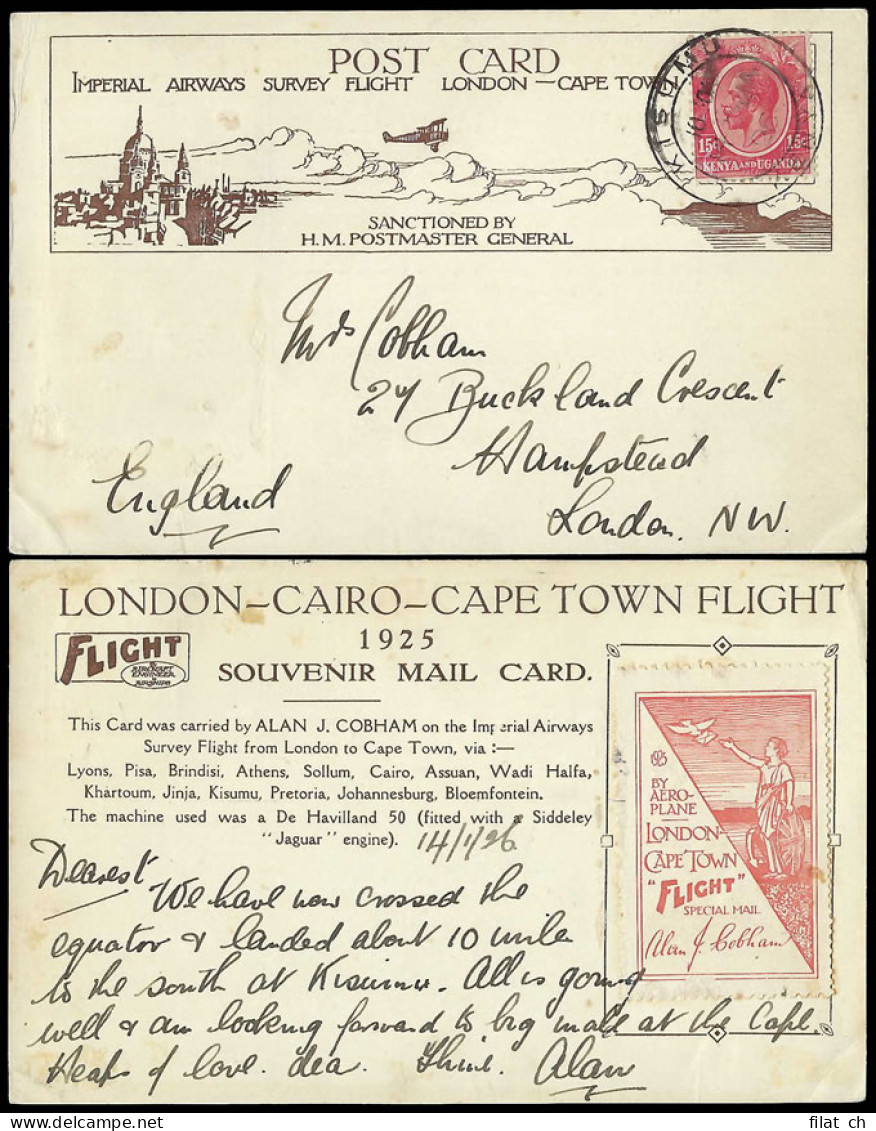 South Africa 1925 Alan Cobham Survey Flight Vermilion Label, KUT - Posta Aerea