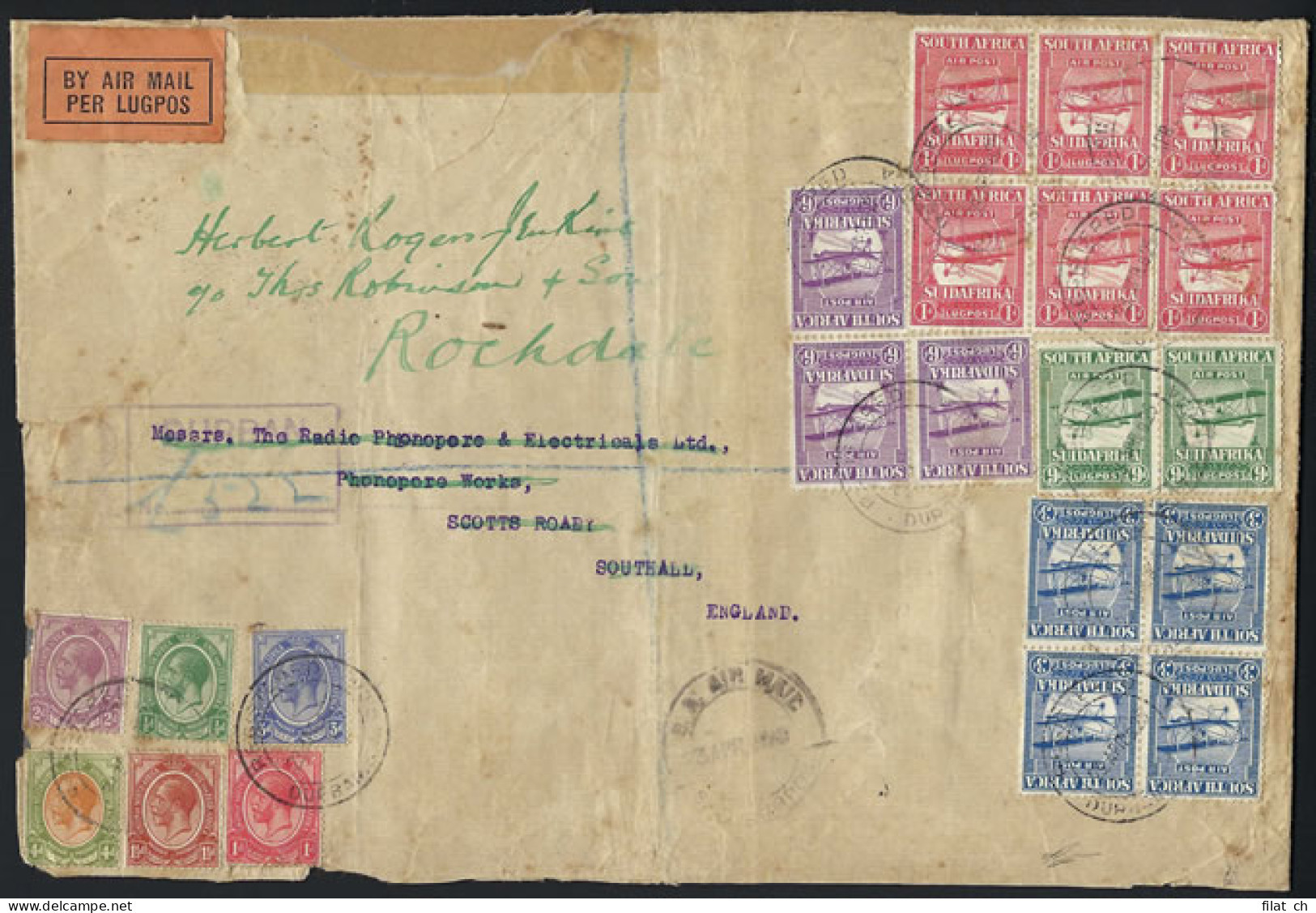South Africa 1925 Airs Spectacular Multiple Franking, Commercial - Luchtpost