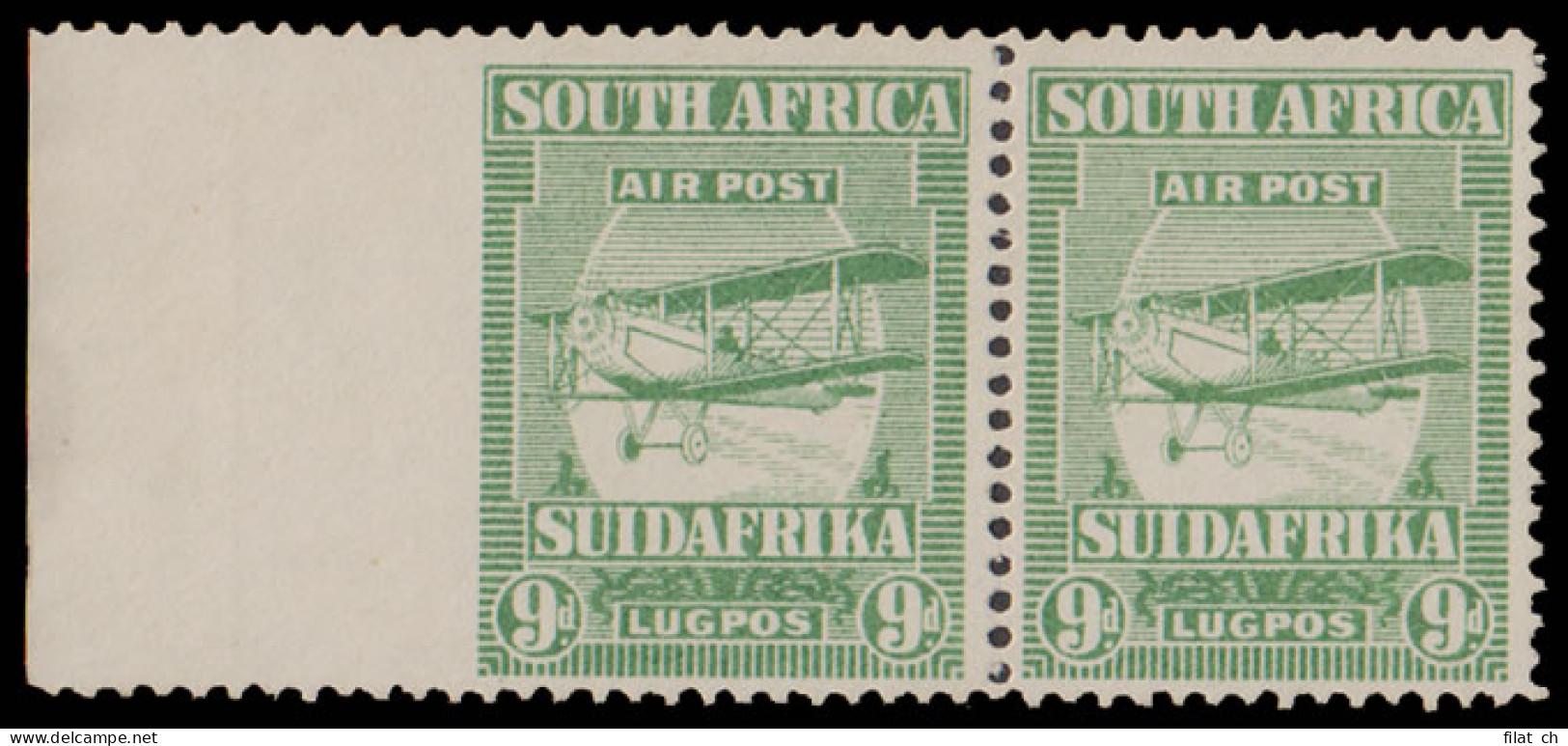 South Africa 1925 9d Airmail Stamp Imperf At Left, Rare - Aéreo