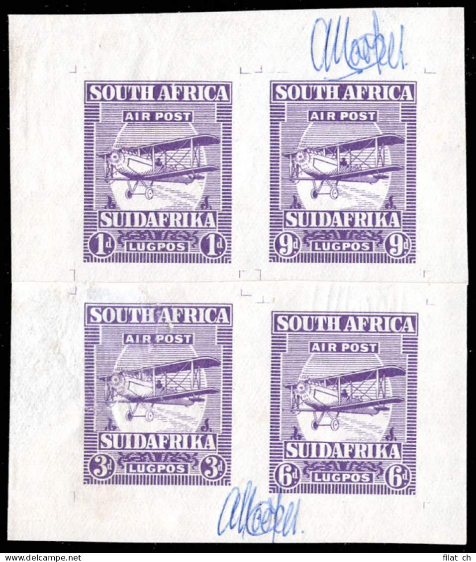 South Africa 1925 Airmails Composite Proof Sheet, Mauve, Signed - Luftpost