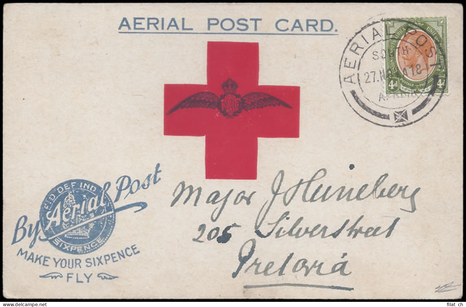 South Africa 1918 Pretoria Flight Card, 4d Franking, Superb - Poste Aérienne