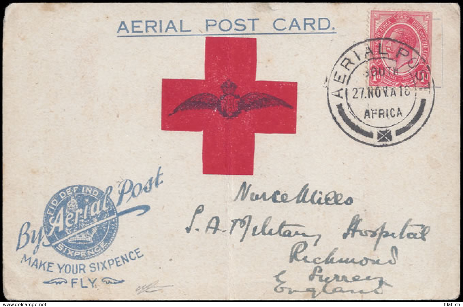 South Africa 1918 Pretoria Flight Card To England - Luchtpost