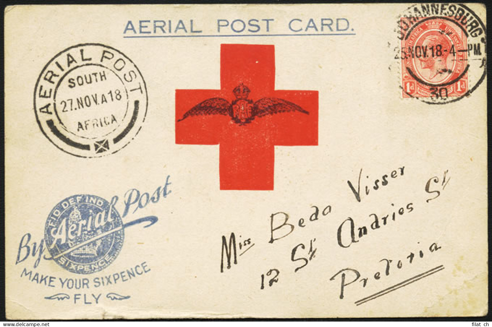 South Africa 1918 Pretoria Flight Card - Luchtpost