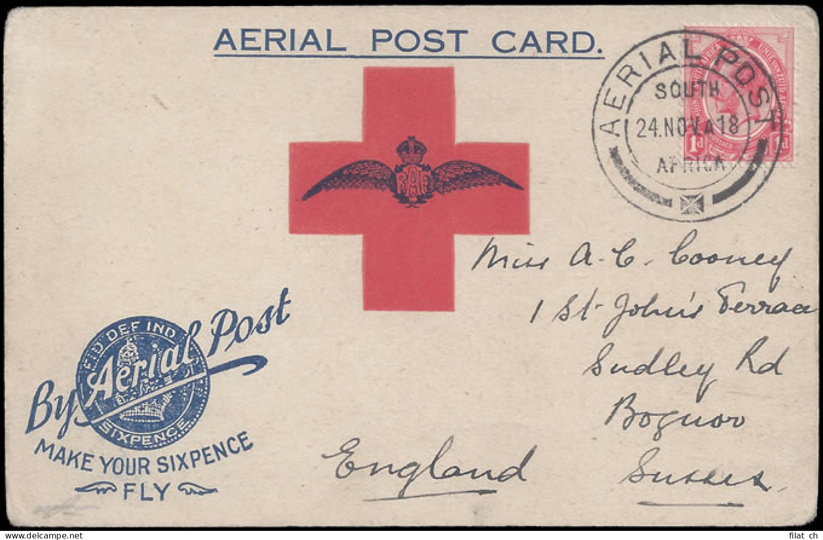 South Africa 1918 Germiston Flight Card, 1d For Overseas, Superb - Poste Aérienne