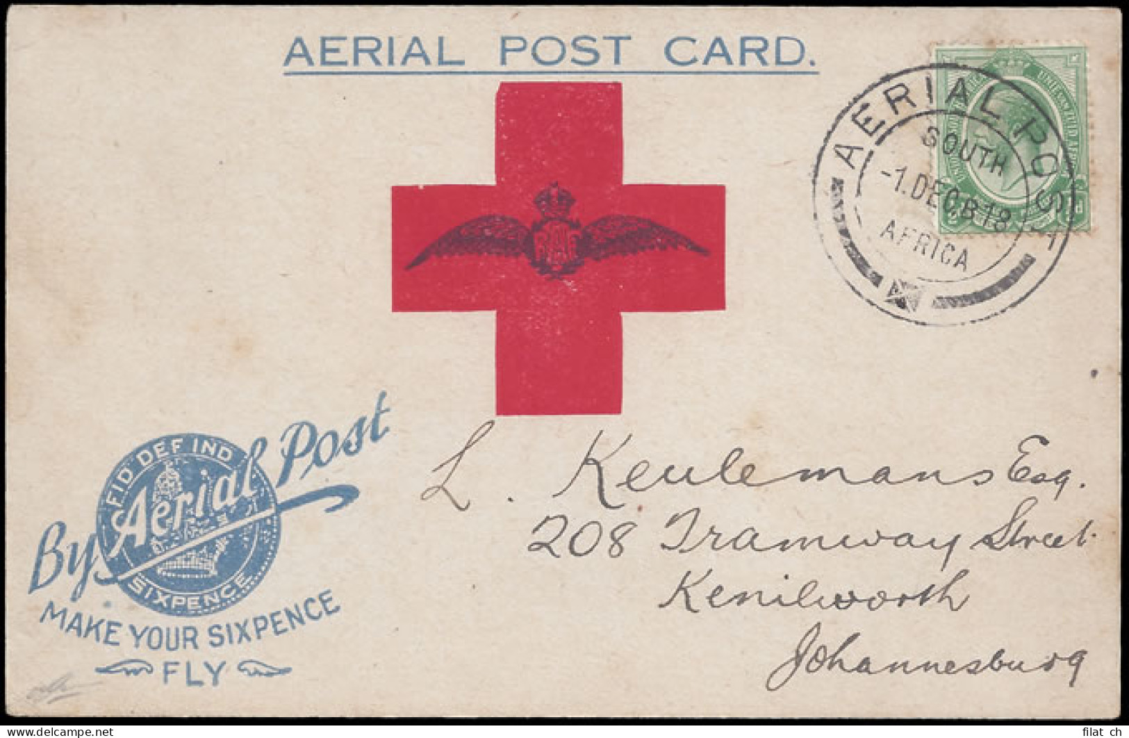 South Africa 1918 Benoni Flight Card To Johannesburg - Airmail