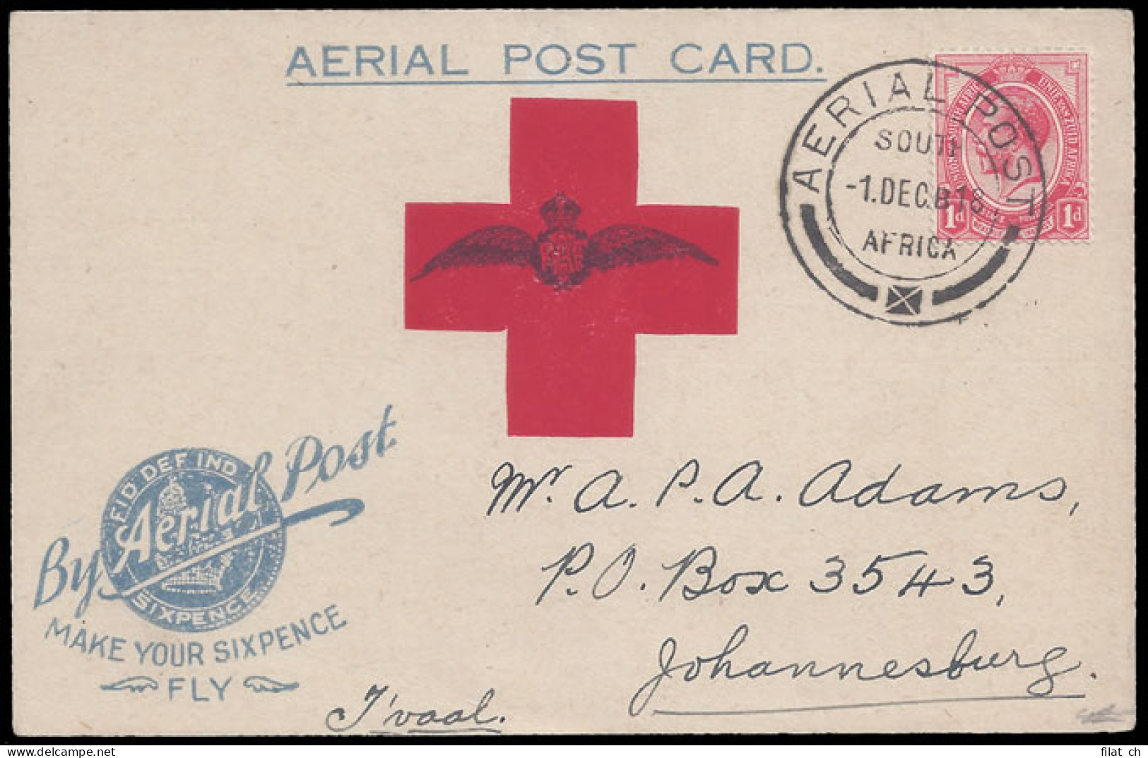 South Africa 1918 Benoni Flight Card, Superb - Luchtpost