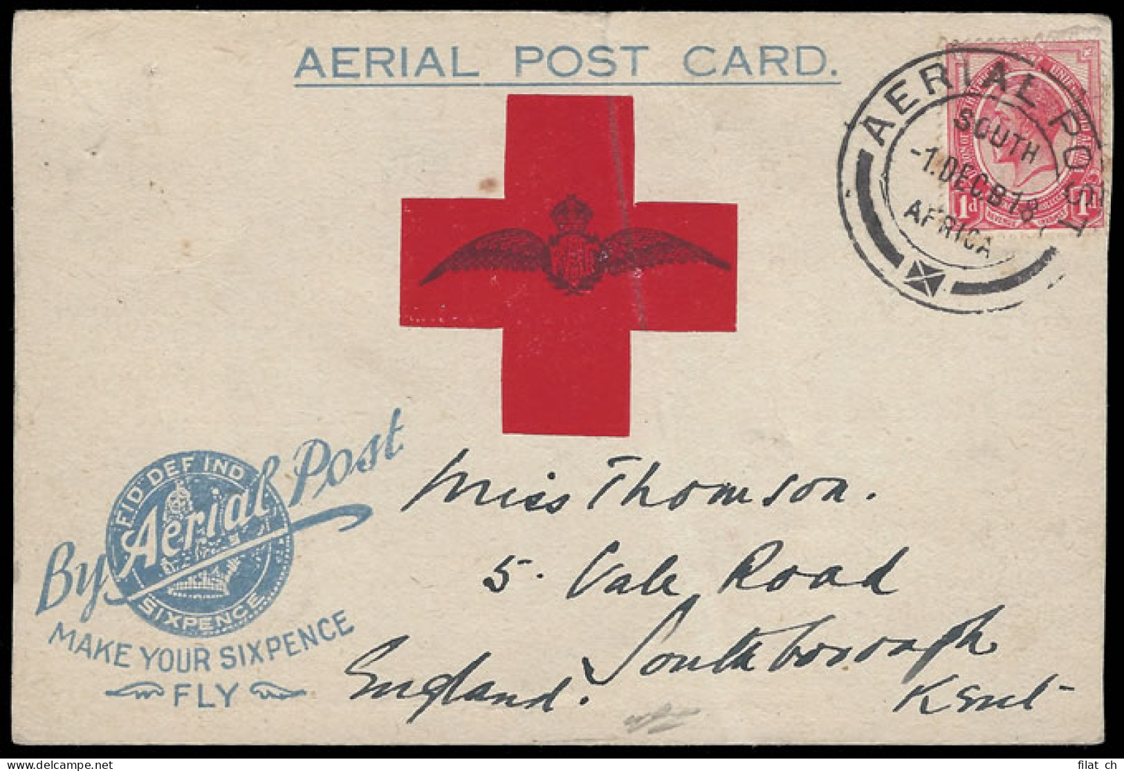 South Africa 1918 Benoni Flight Card To England - Poste Aérienne