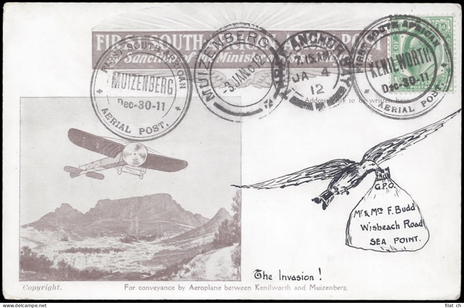 South Africa 1911 Second Flight Kenilworth - M'berg, Illustrated - Airmail