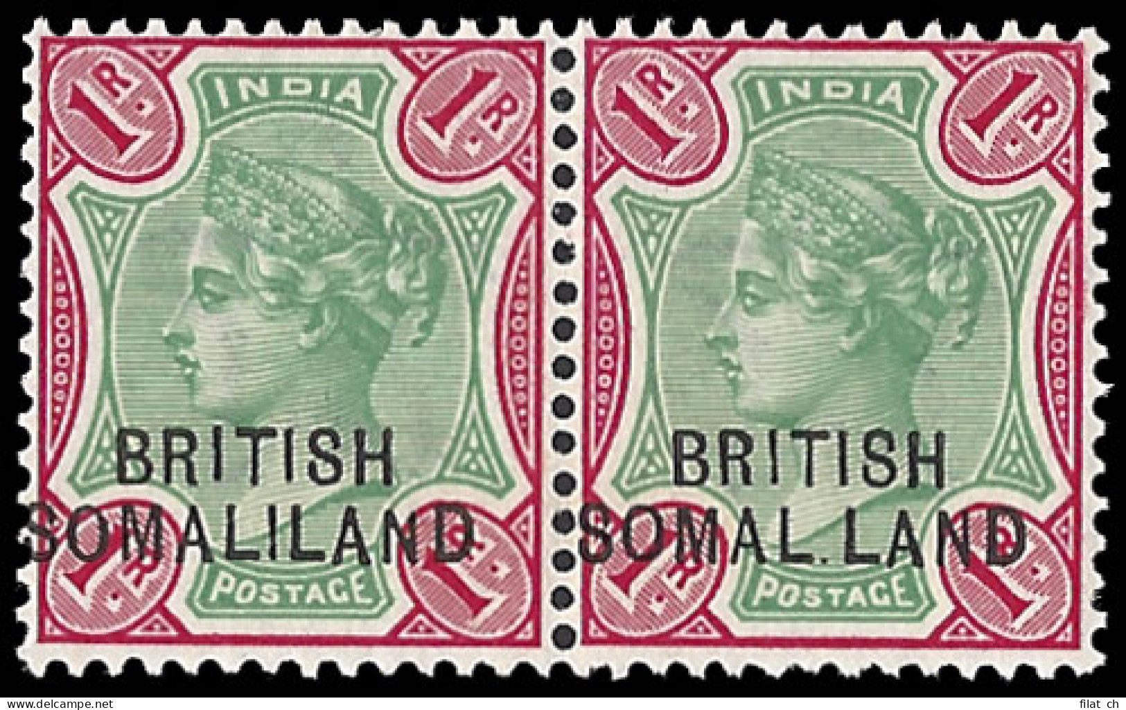 Somaliland 1903 QV 1R Somal.land Variety In Pair, 21 Possible - Somaliland (Herrschaft ...-1959)