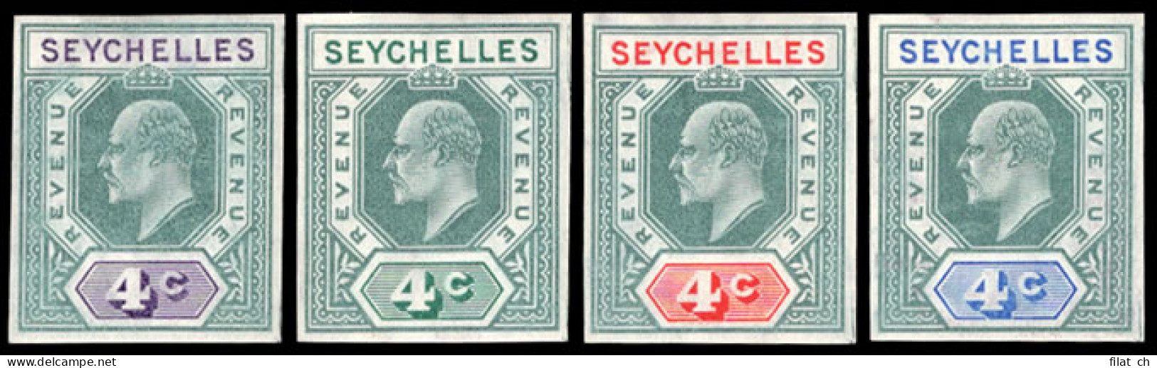 Seychelles Revenues 1906 KEVII Imperf Colour Trials, Rare - Seychelles (...-1976)