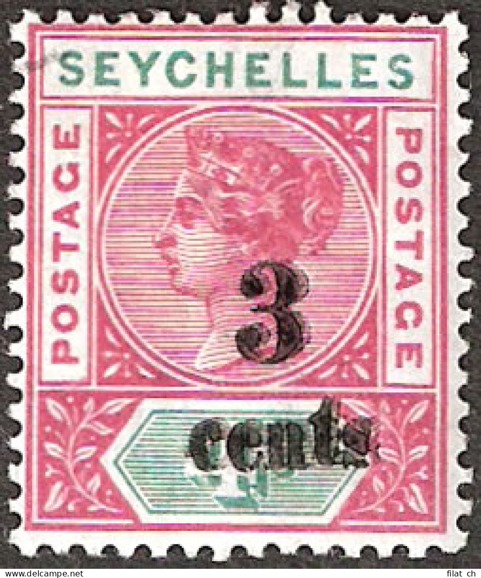 Seychelles 1893 3c On 4c Surcharge Double VF/M  - Seychellen (...-1976)