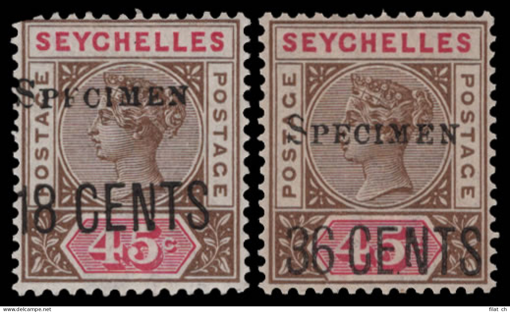 Seychelles 1896 Surcharges Specimen Pair - Seychellen (...-1976)