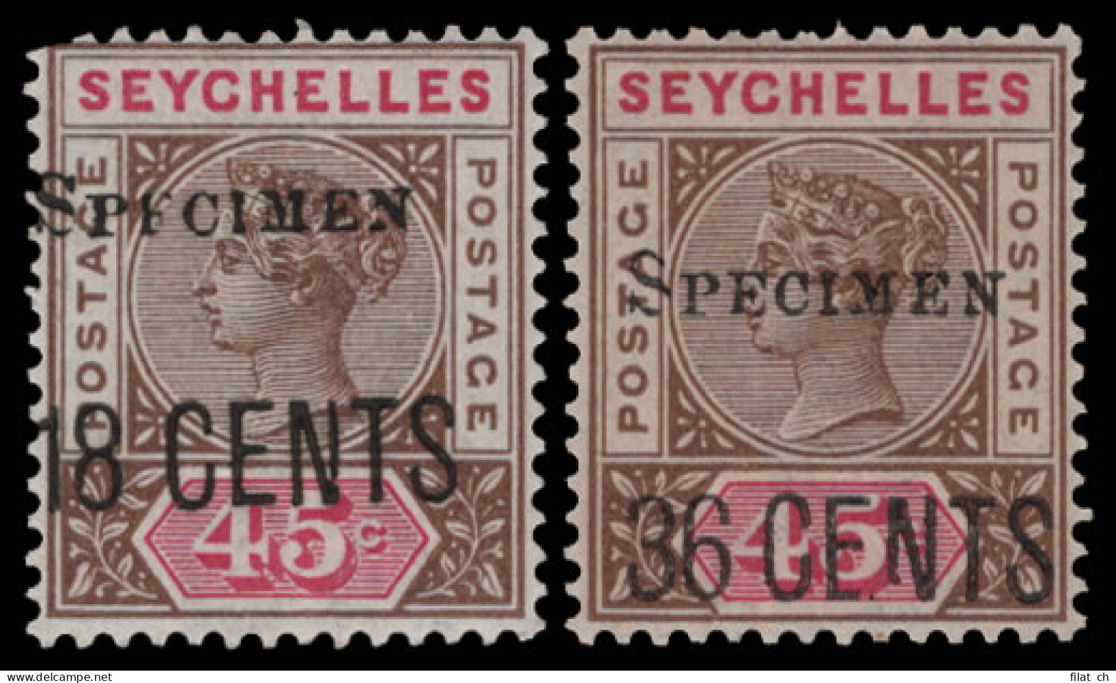 Seychelles 1896 Surcharges Specimen Pair - Seychelles (...-1976)