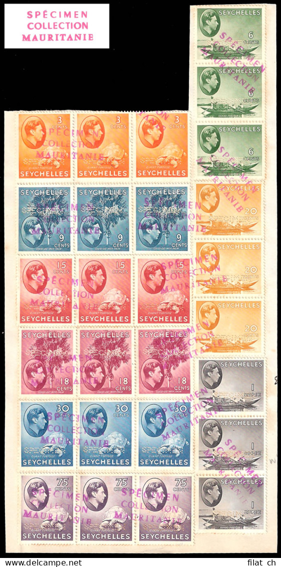 Seychelles 1941 KGVI Mauritania Archive Specimens, Unique - Seychellen (...-1976)