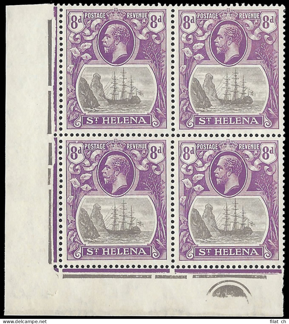 Saint Helena 1923 Badge Issue 8d Cleft Rock In Plate No Block - Saint Helena Island