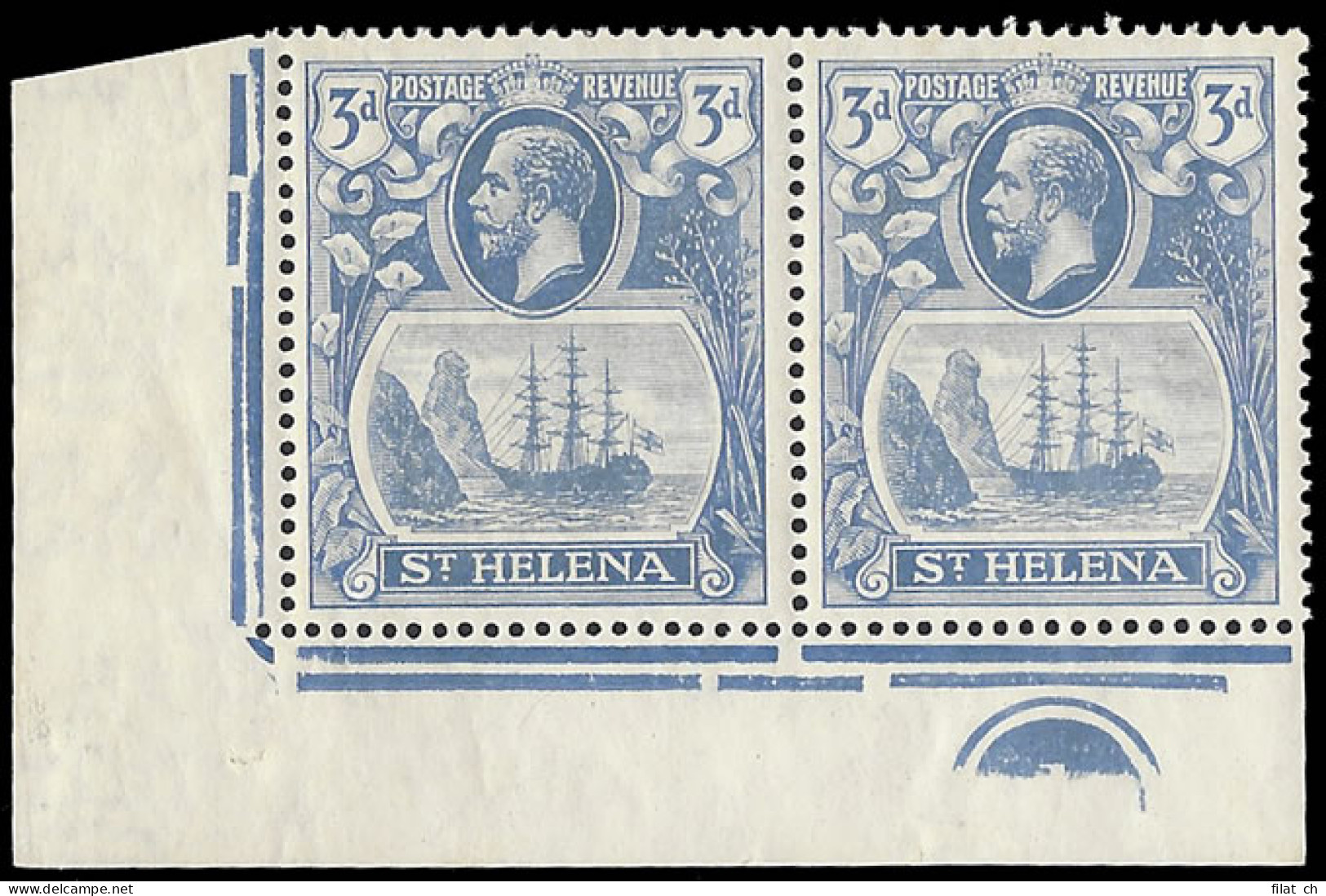 Saint Helena 1923 Badge Issue 3d Cleft Rock In Plate No Pair - Saint Helena Island