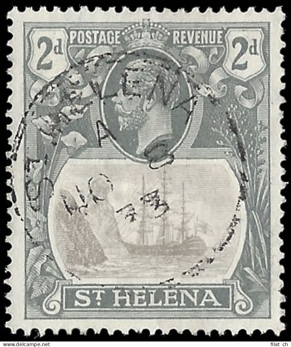 Saint Helena 1923 Badge Issue 2d Deep Slate, Broken Mast VF/U - Saint Helena Island