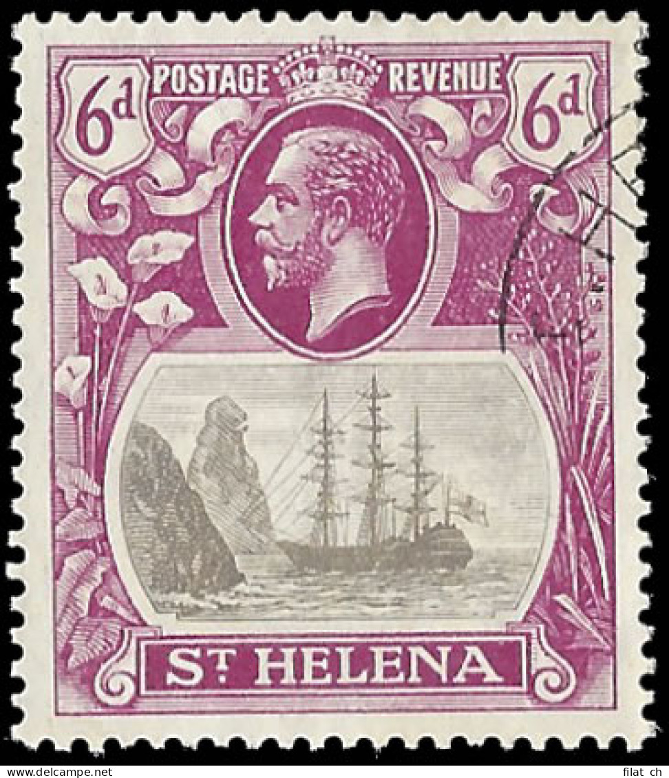 Saint Helena 1922 Badge Issue 6d Cleft Rock VF/U - Saint Helena Island