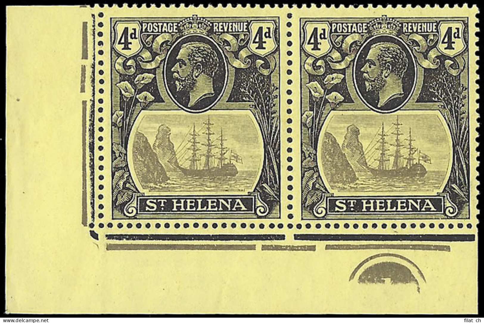 Saint Helena 1922 Badge Issue 4d Cleft Rock Plate No Pair - Saint Helena Island