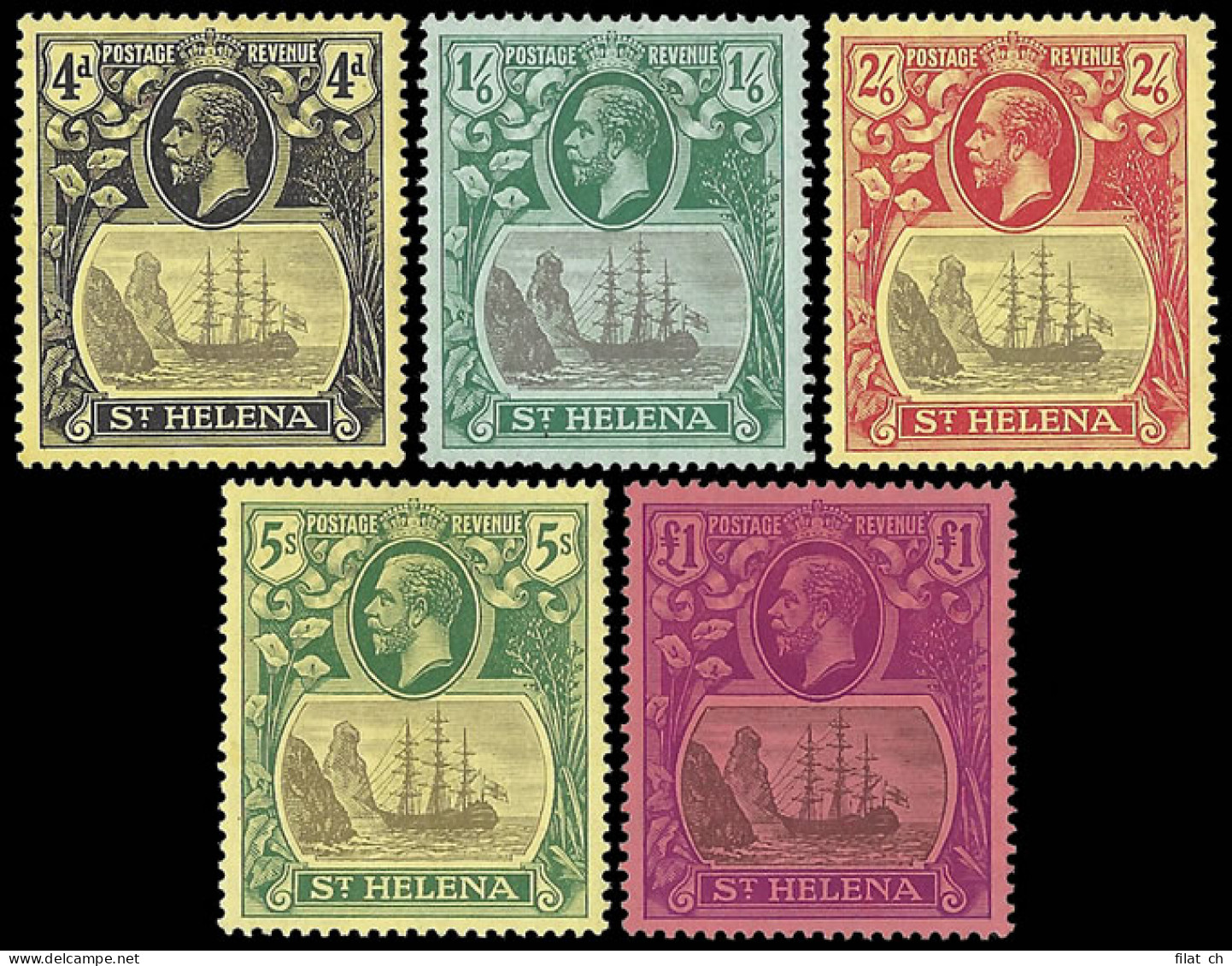 Saint Helena 1922 Badge Issue 4d - &pound;1 Full Set Superb M - Saint Helena Island