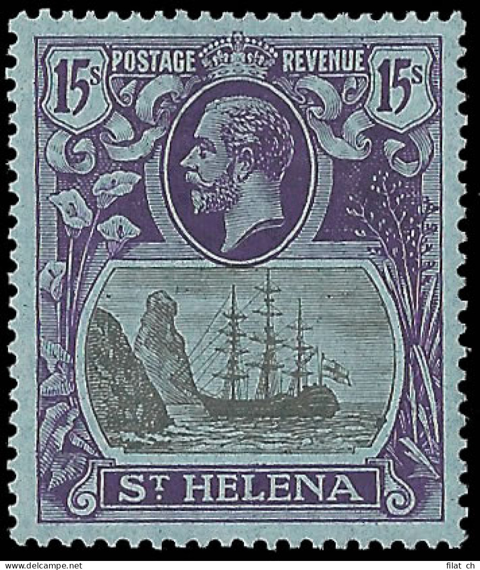 Saint Helena 1922 Badge Issue 15/- Superb M, Rare - Saint Helena Island