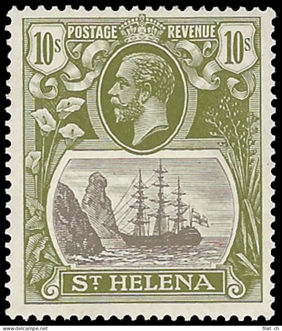 Saint Helena 1922 Badge Issue 10/- Torn Flag VF/M With Cert Rare - Sainte-Hélène