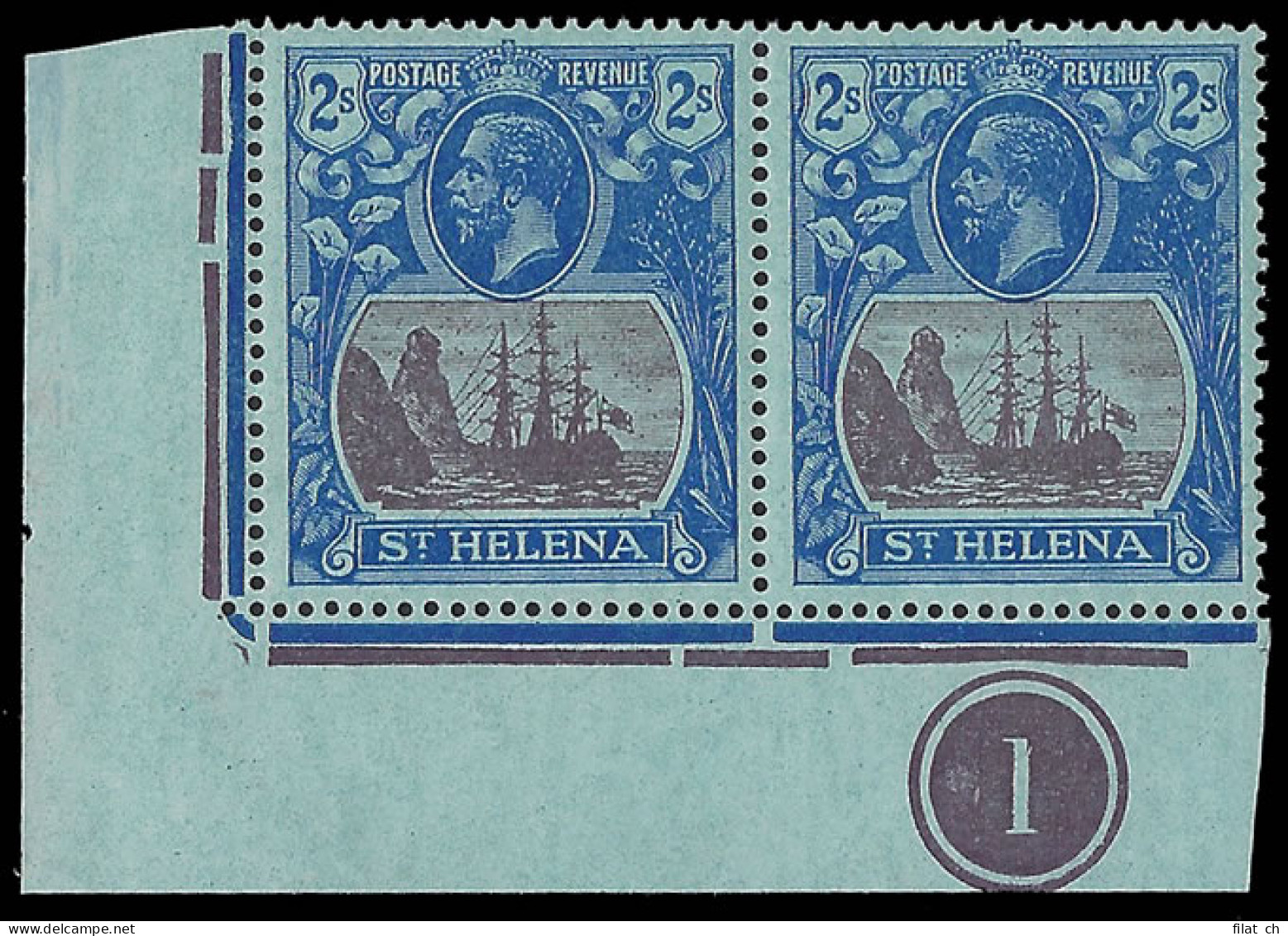 Saint Helena 1922 Badge Issue 2/- Cleft Rock Plate No Pair - Sainte-Hélène