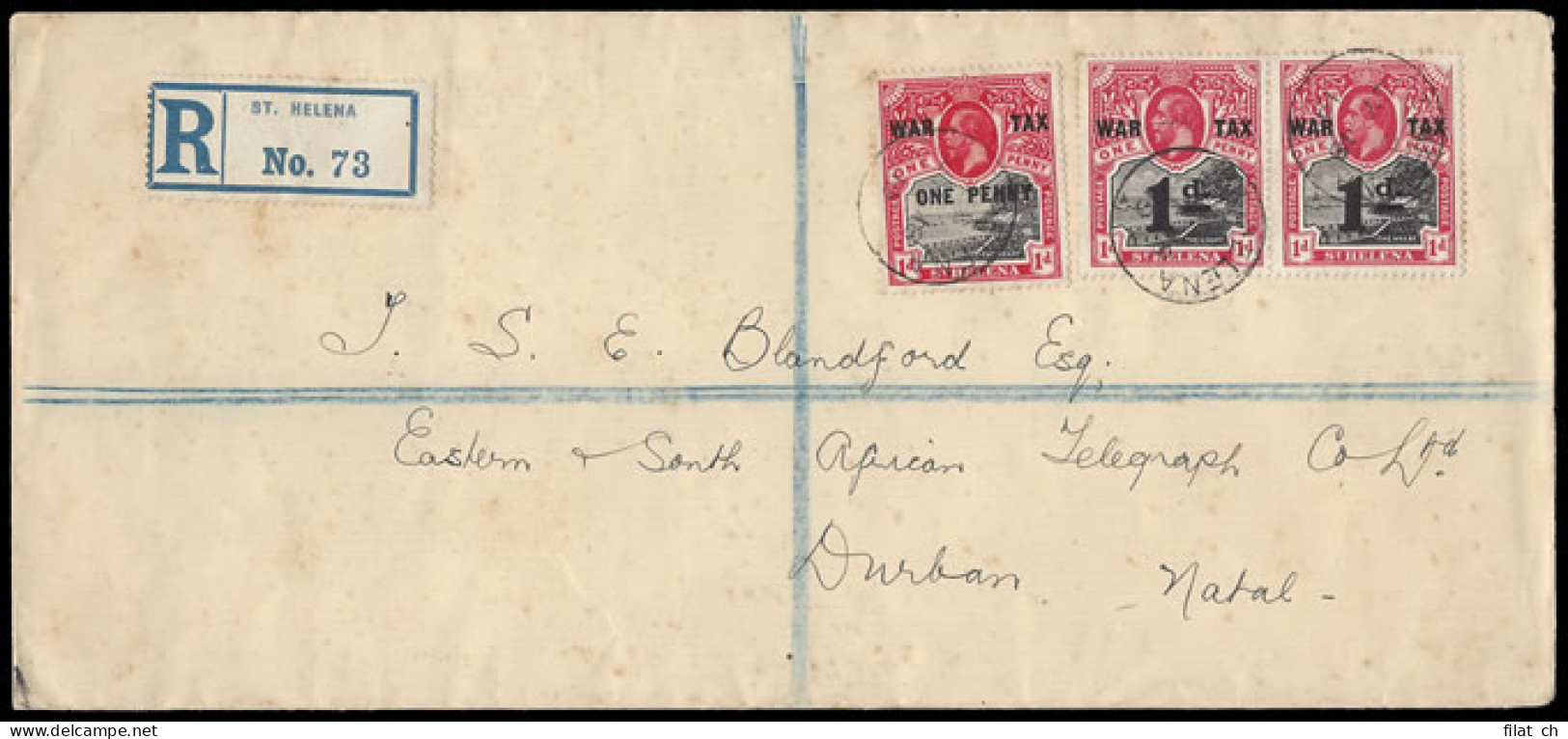 Saint Helena 1919 War Tax Stamp Franking On Letter To SA - Saint Helena Island