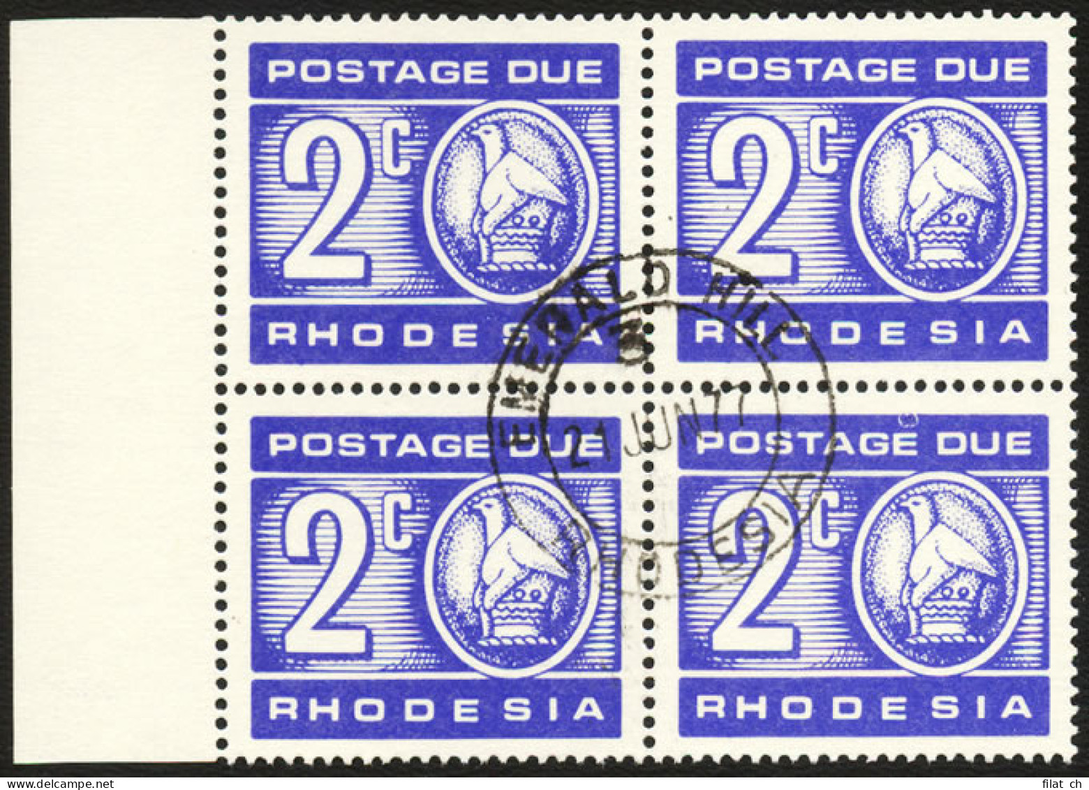 Rhodesia Postage Due 1970 2c Printed On Gummed Side Block U - Autres & Non Classés