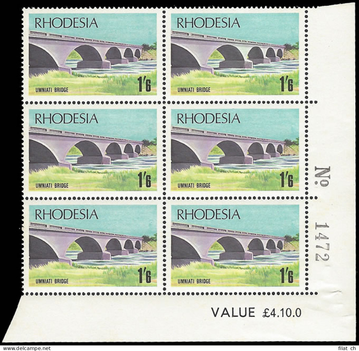 Rhodesia 1969 1/6 Bridge, White Arch Variety In Sheet No Block - Other & Unclassified