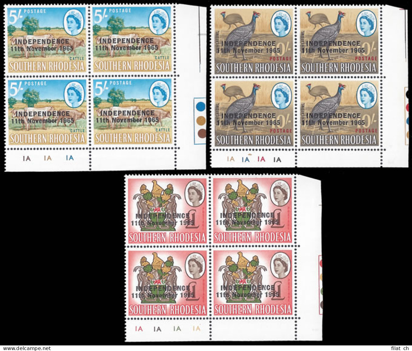 Rhodesia 1966 Independence 5/- - Â£1 Cylinder Blocks UM - Andere & Zonder Classificatie