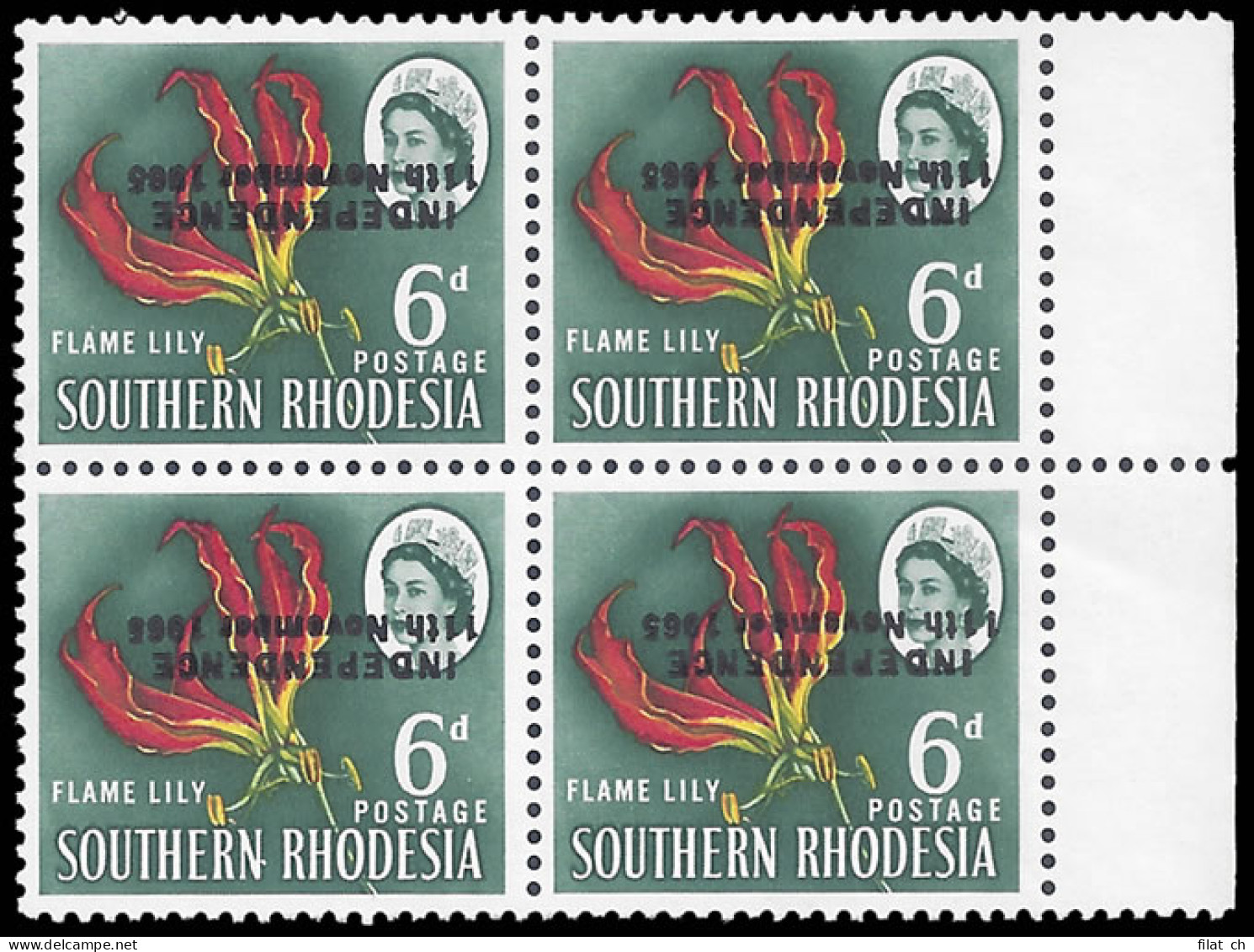Rhodesia 1966 6d Binda Forgery Ovpt Inverted & Shifted Block - Altri & Non Classificati