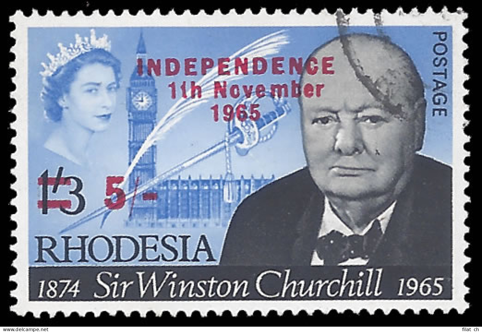 Rhodesia 1966 5/- Churchill Binda, Scratch Sword, 1 Omitted - Andere & Zonder Classificatie