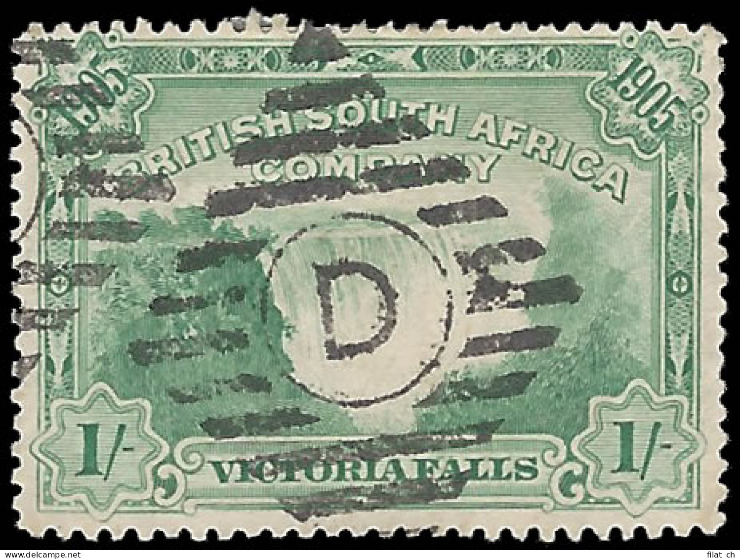 Rhodesia 1905 Victoria Falls 1/- VF/U Diamond D Bulawayo Cancel - Autres & Non Classés