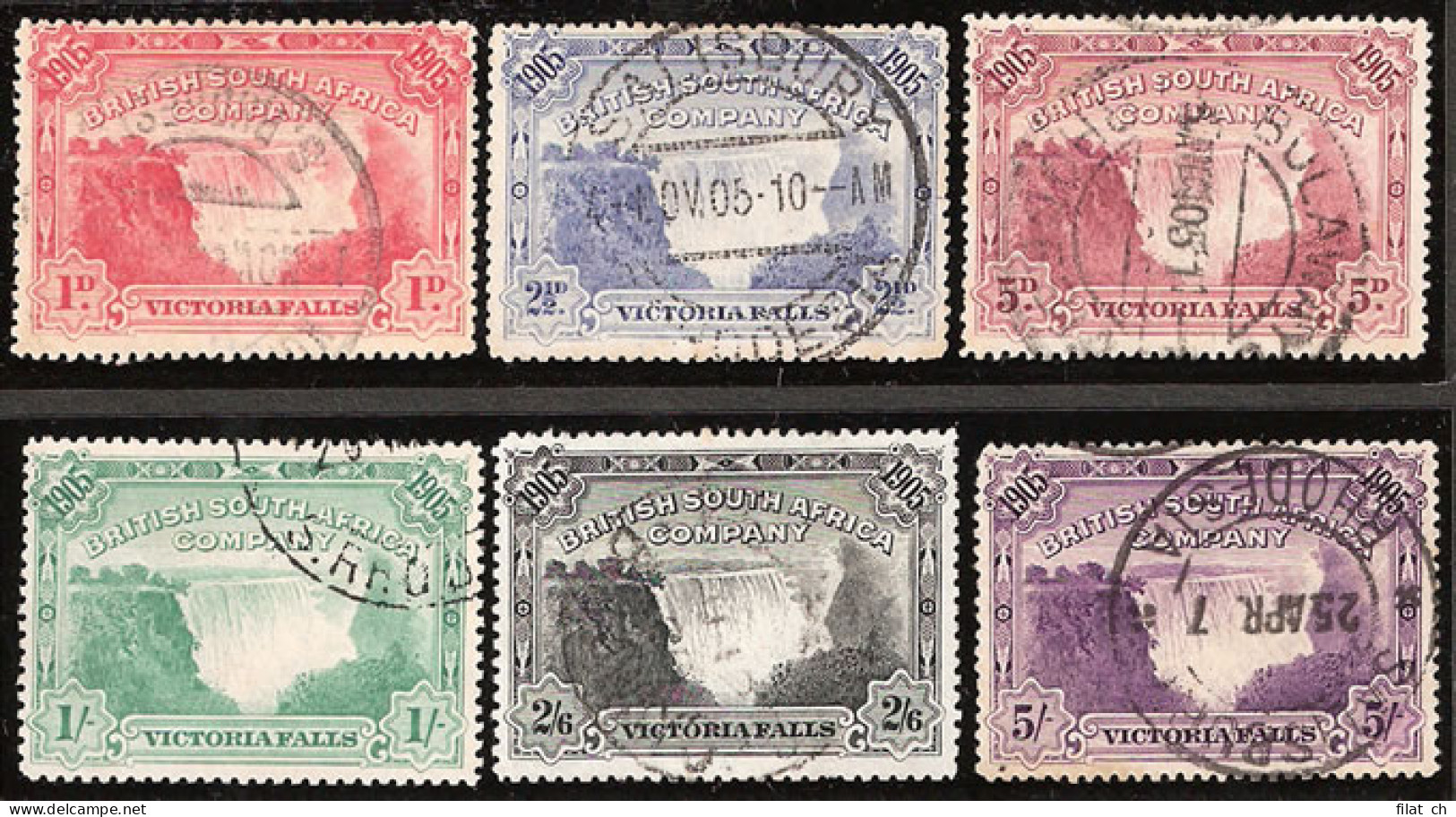 Rhodesia 1905 1d - 5/- Victoria Falls Set Used - Other & Unclassified