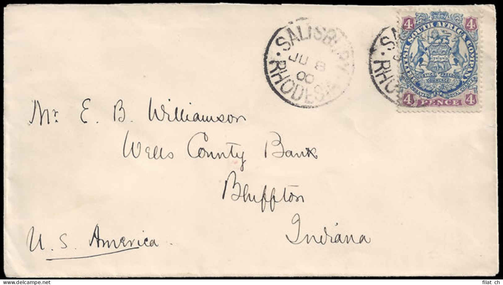 Rhodesia 1900 4d Arms On Letter To USA - Sonstige & Ohne Zuordnung