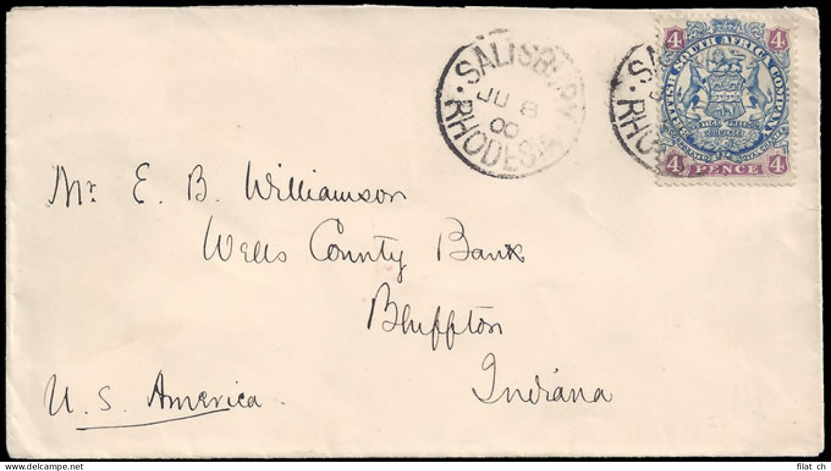 Rhodesia 1900 4d Arms On Letter To USA - Autres & Non Classés