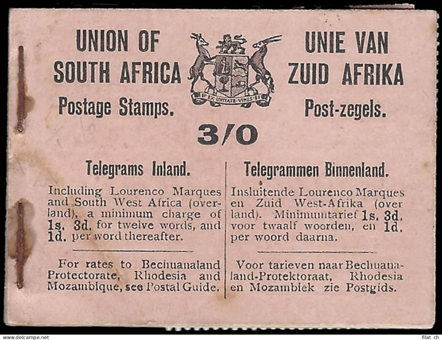 South Africa Booklet 1921 KGV 3/- Salmon, Complete, Rare - Non Classés