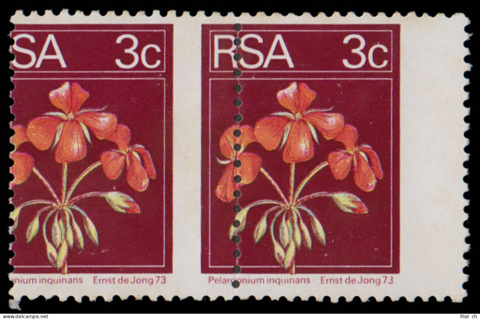 South Africa 1974 3c Geranium Spectacular Misperf Pair - Sin Clasificación