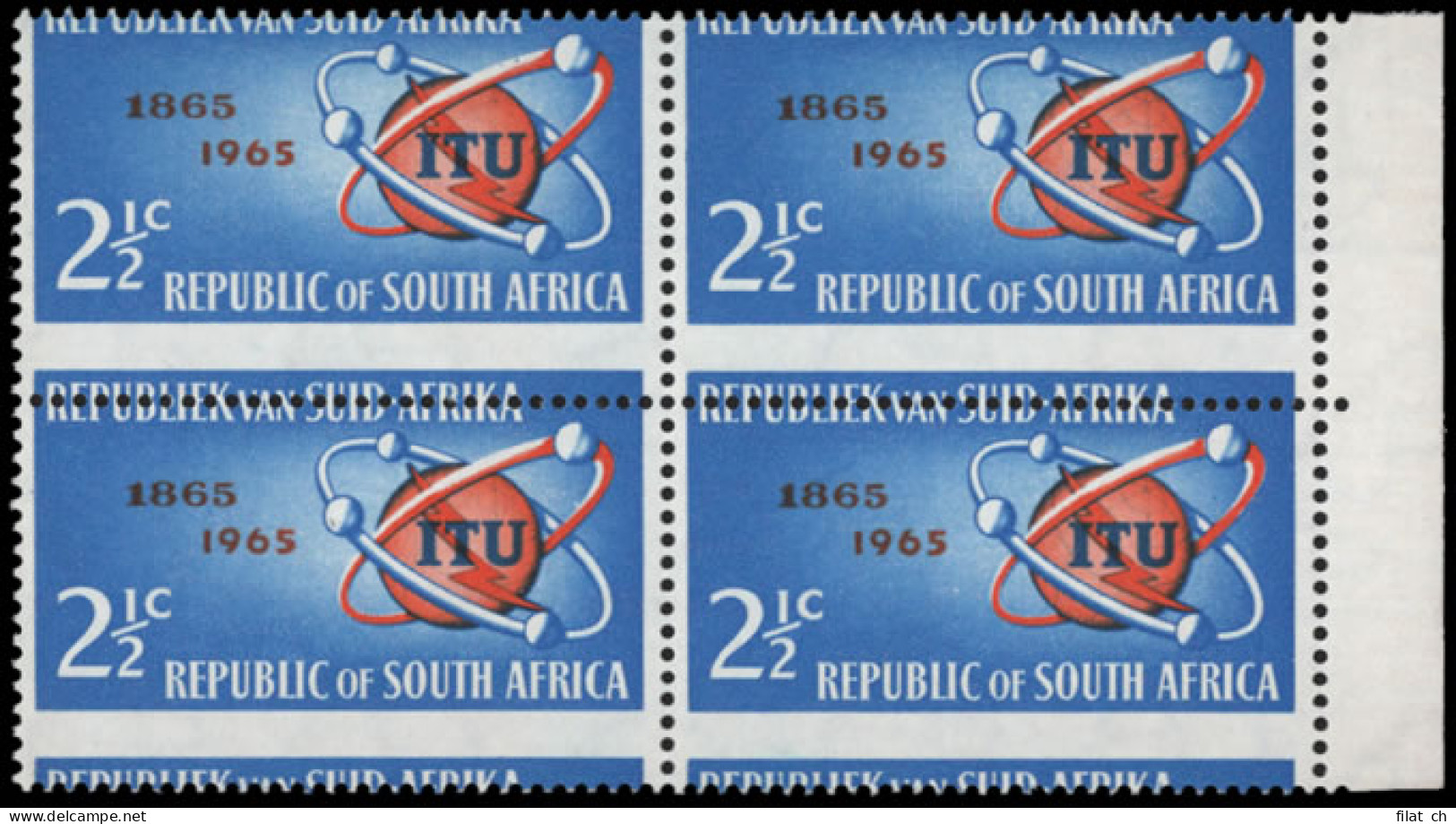 South Africa 1965 ITU Centenary 2Â½c Spectacular Misperf Block - Unclassified