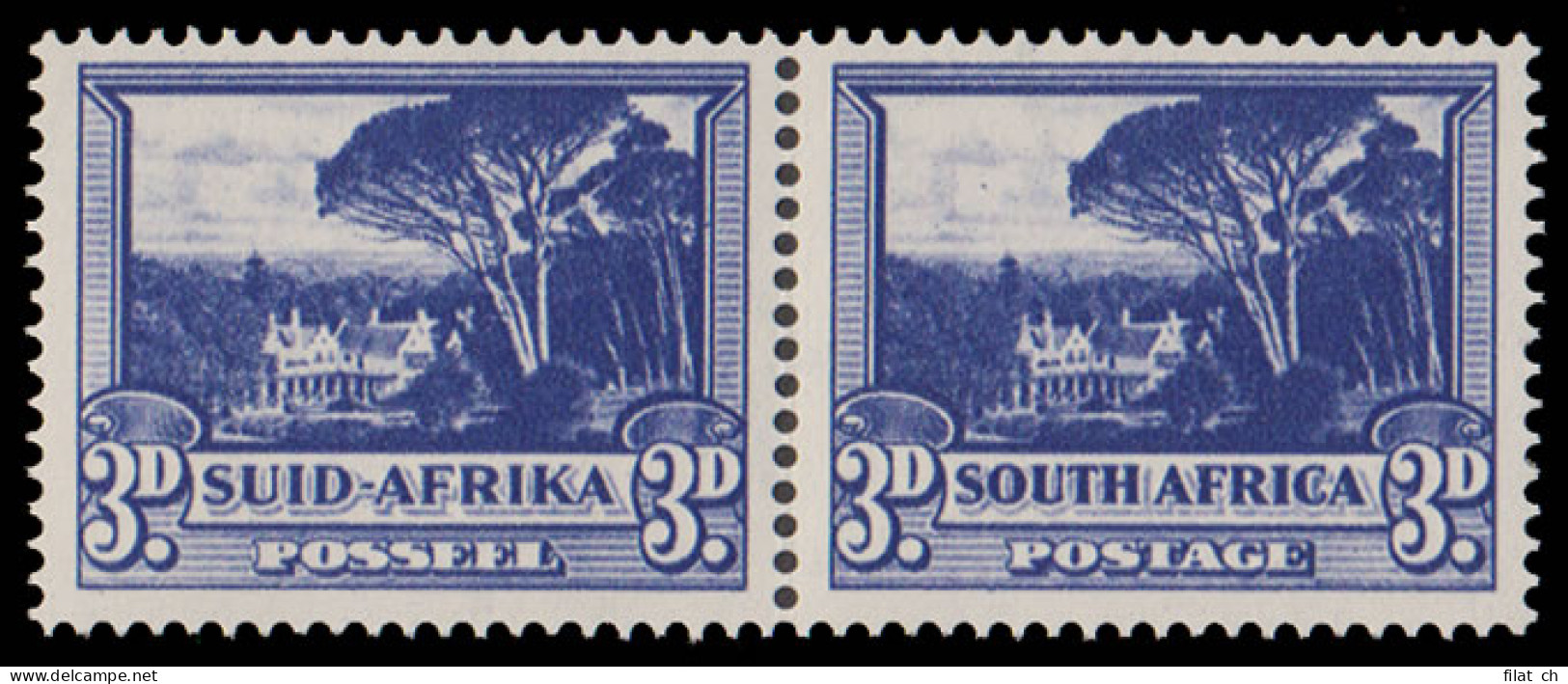 South Africa 1954 3d Deep Intense (Blackish) Blue Pair, Cert - Unclassified