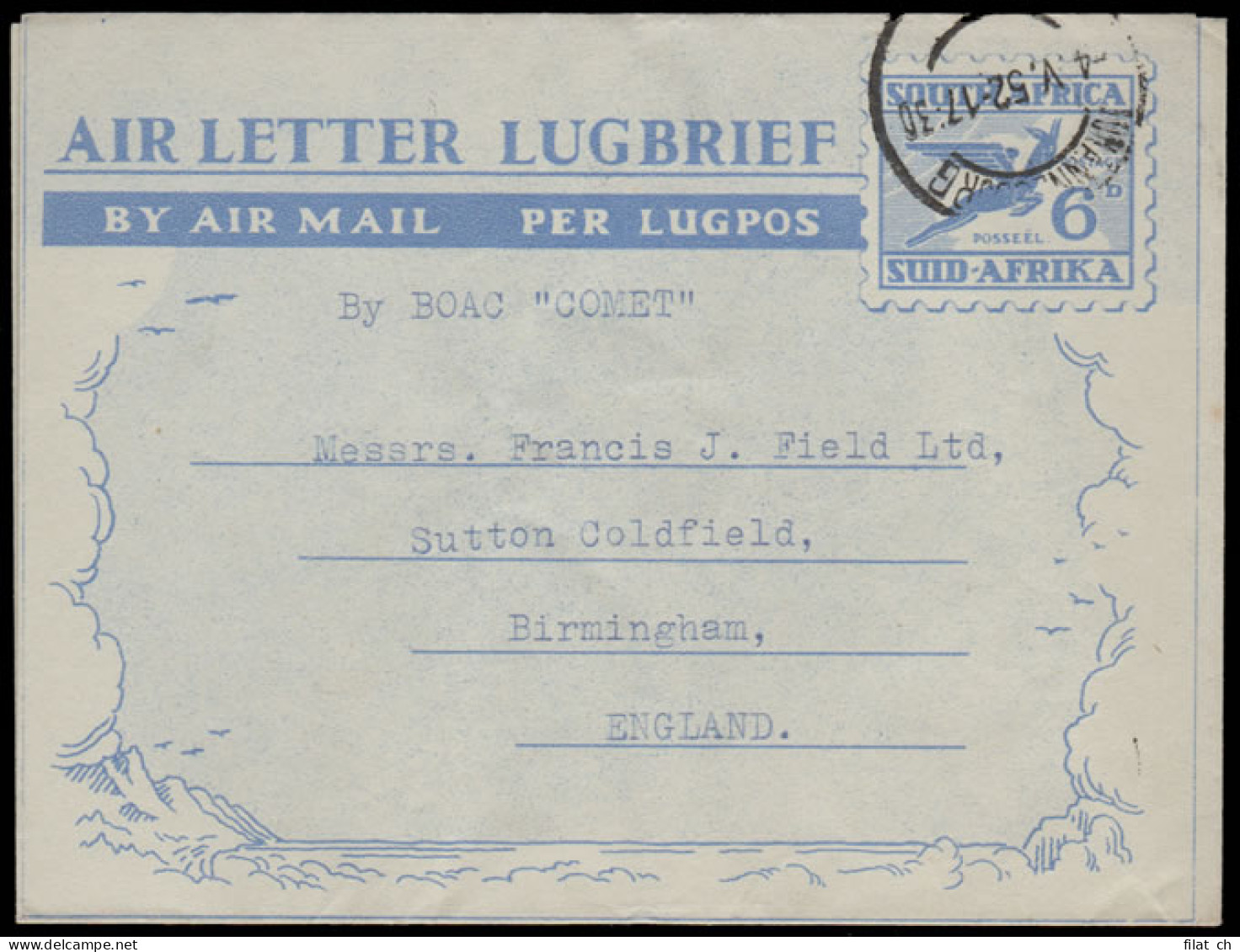 South Africa 1952 BOAC Comet To UK First Flight Airletter - Luftpost