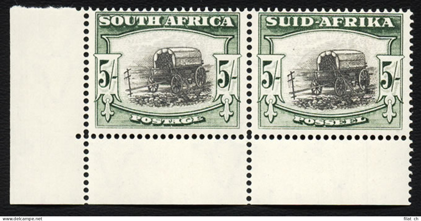 South Africa 1949 5/- VF/M Corner Pair - Unclassified