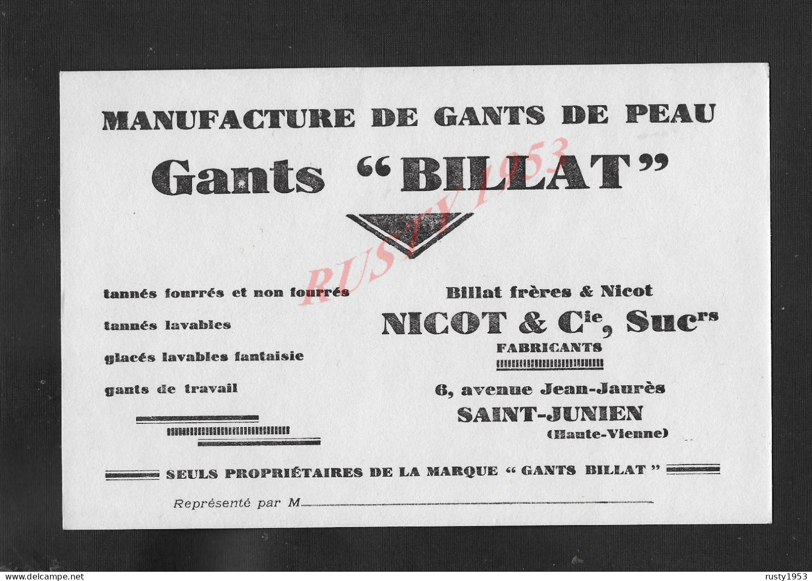 BUVARD DE NICOT GANTS BILLAT À SAINT JUNIEN HAUTE VIENNE : - Textile & Vestimentaire